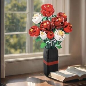 LEGO Floral Arrangement with Red and White Blooms